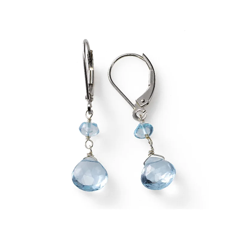 women's earrings platinum -Blue Topaz Dangle Earrings, 14K White Gold