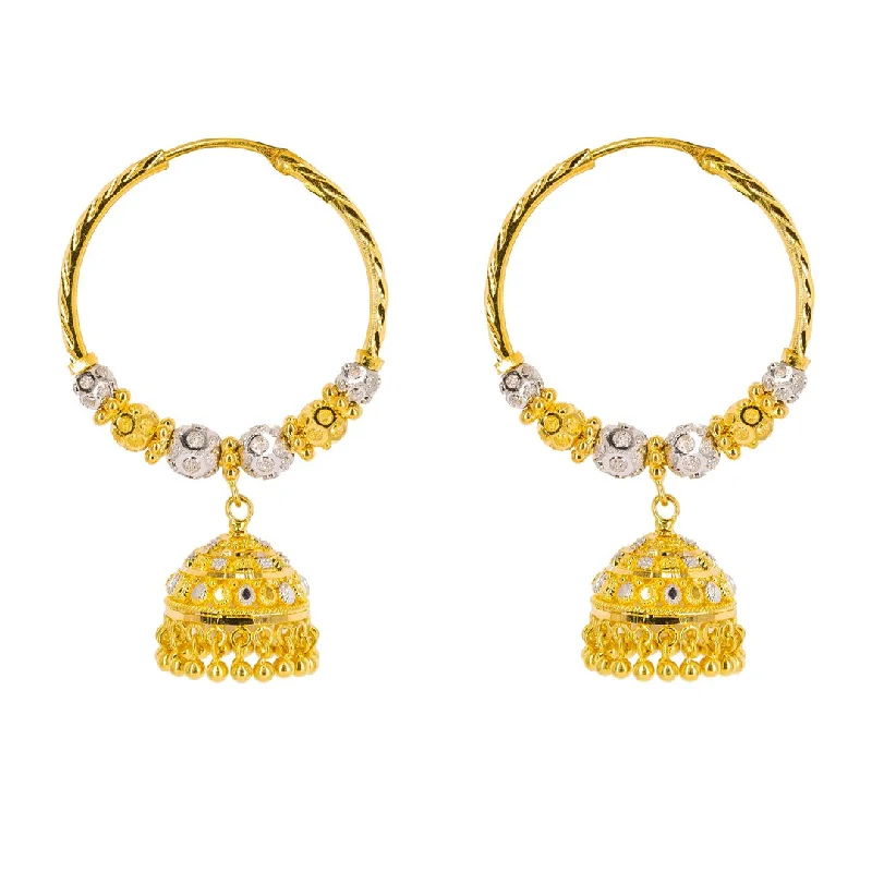 women's earrings ruby -22K Multi Tone Gold Hoop Earrings W/ Speckled Balls & Jhumki Drops