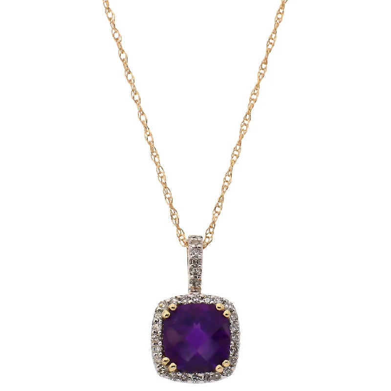 women's necklaces platinum -14K Yellow Gold Amethyst and Diamond Necklace