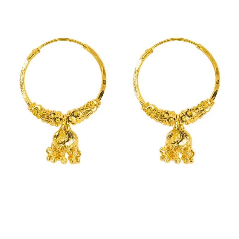 women's earrings moissanite -22K Yellow Gold Hoop Earrings W/ Gold Caps & Hanging Accents, 6.4 grams