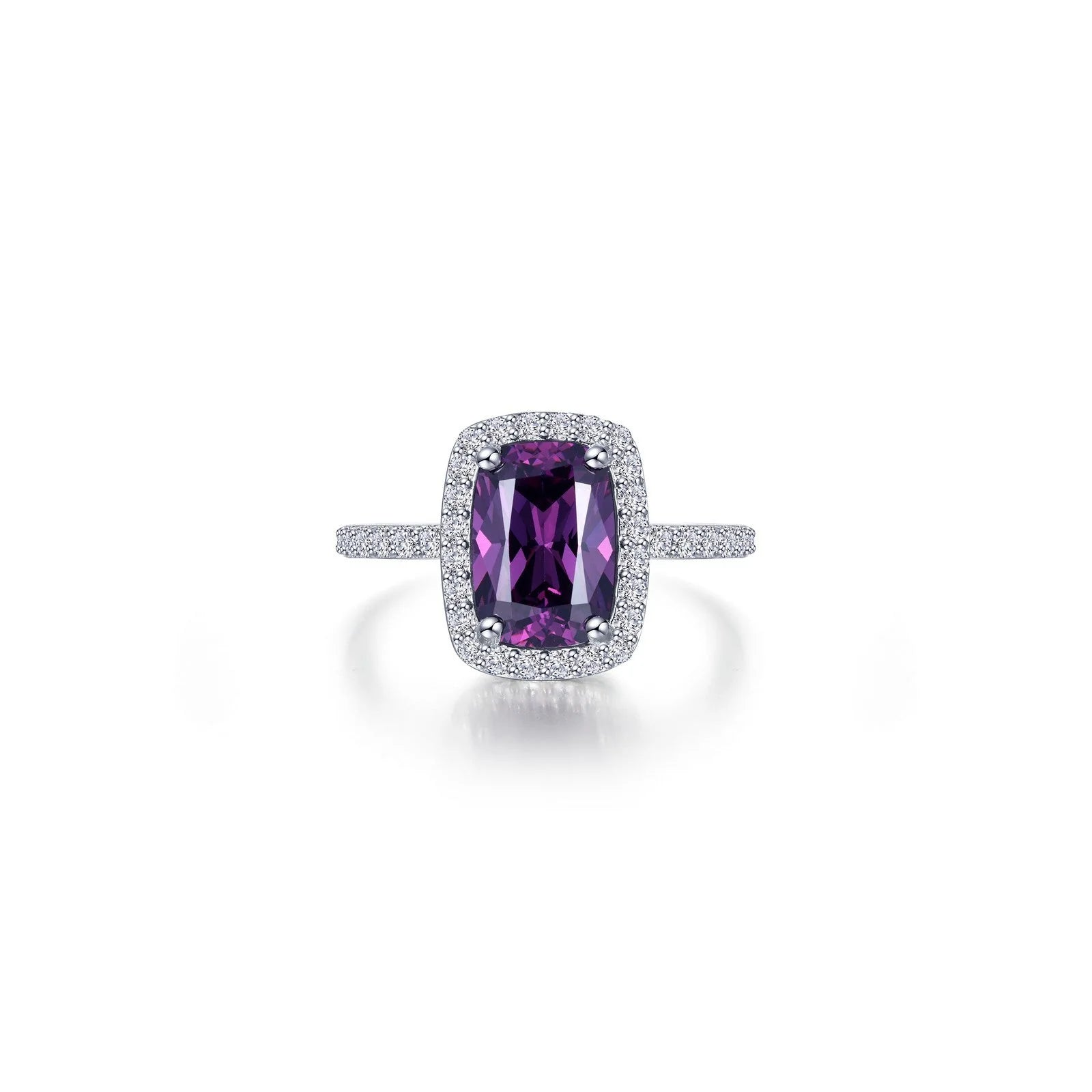 women's ring casual yet chic -Lafonn Simulated Diamond & Amethyst Halo Cushion-Cut Ring R0545AMP06