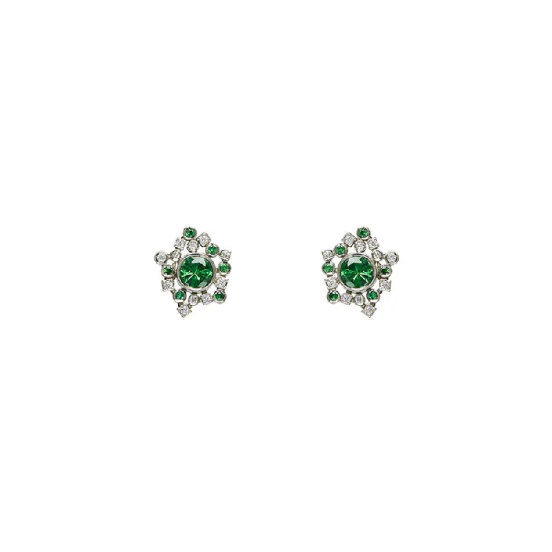 women's earrings unique ear crawler -18 Karat White Gold Tsavorite and Diamond Earrings