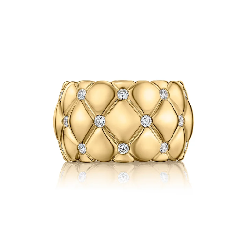 women's ring adjustable open band -A. Jaffe 14K Yellow Gold 0.35cttw Diamond Quilted Wide Fashion Ring