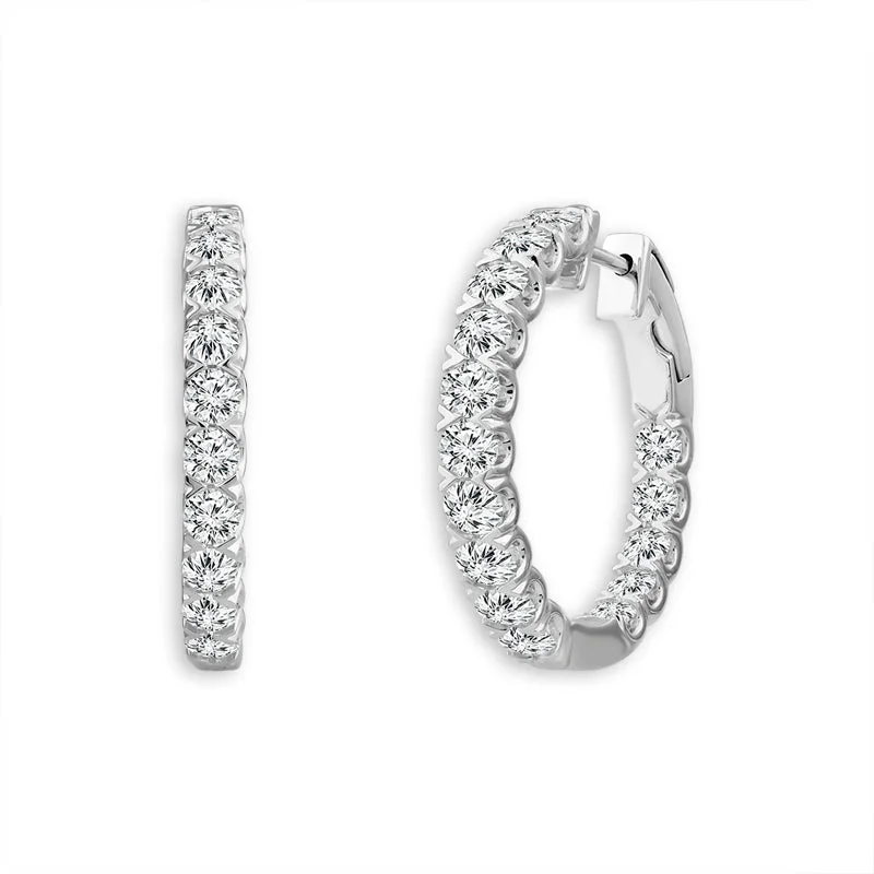 women's earrings premium quality -2 1/2 Ctw Inside Out Diamond Hoop Earrings