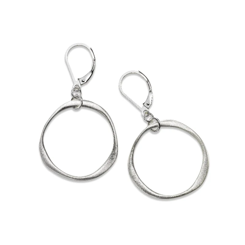 women's earrings antique design -Organic Open Circle Dangle Earrings, Sterling Silver