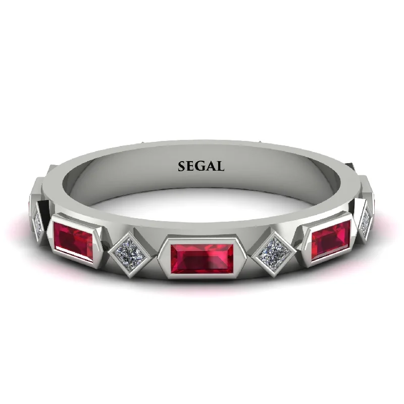 women's ring perfect stacking set -Ruby Baguette & Princess Eternity Band - Andrea No. 48