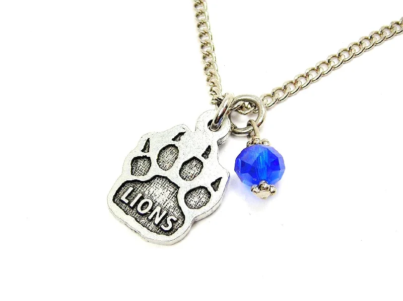 women's necklaces sapphire -Lions Mascot Paw Print Necklace with Crystal Accent