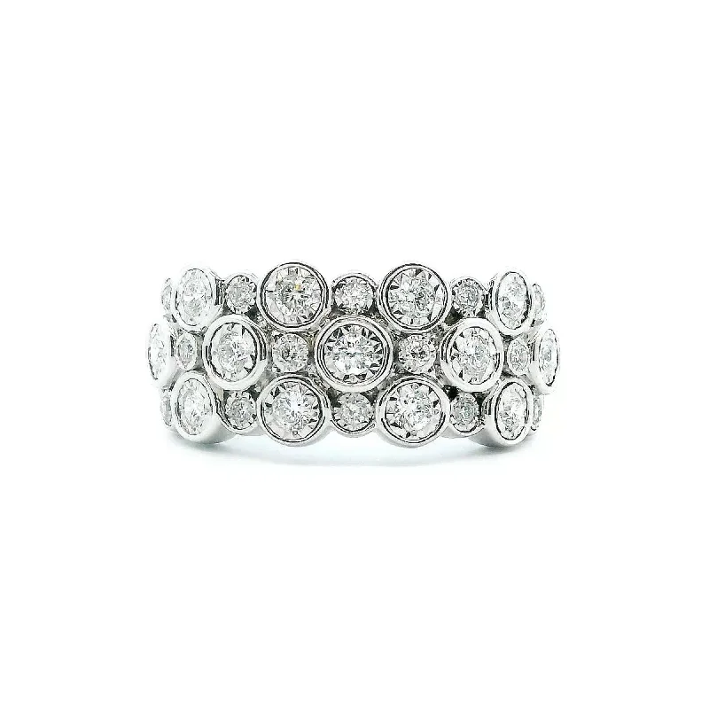 women's ring delicate and dainty -14K White Gold 0.51cttw. Diamond Multi Bubble Fashion Ring