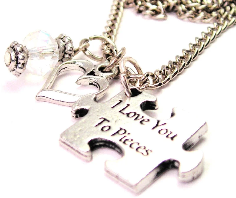 women's necklaces moonstone charm -I Love You To Pieces Autism Puzzle Piece Necklace with Small Heart