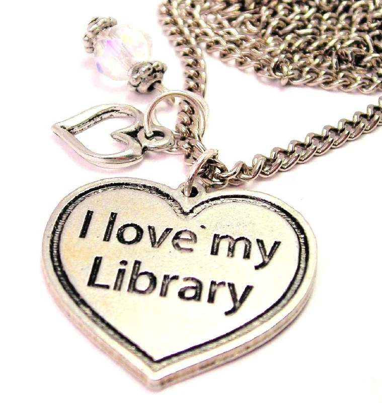 women's necklaces celestial theme -I Love My Library Necklace with Small Heart