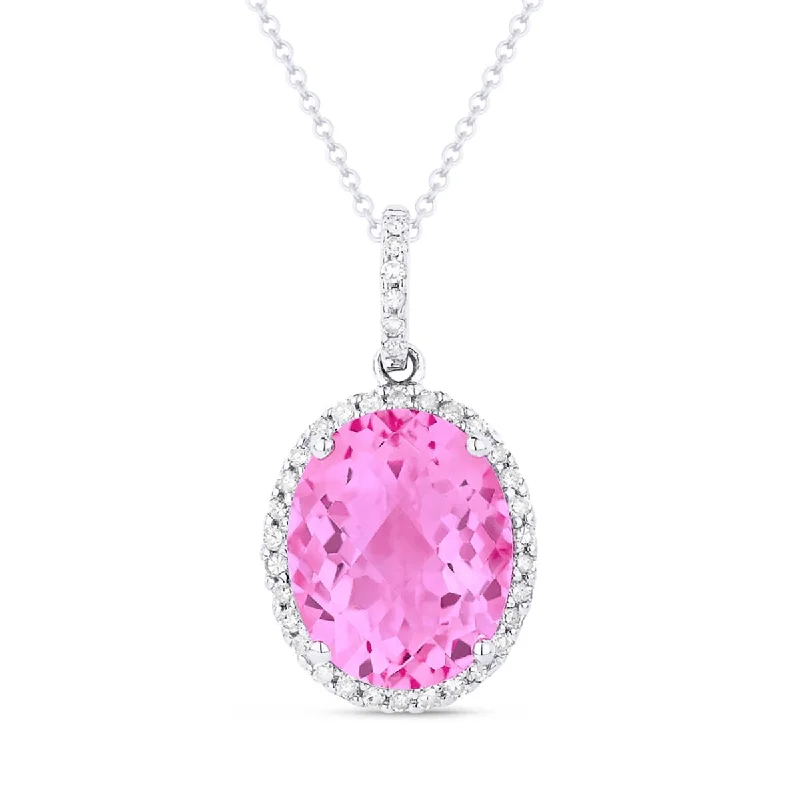 women's necklaces layering set -WHITE GOLD AND LAB GROWN PINK SAPPHIRE PENDANT NECKLACE, .12 CT TW