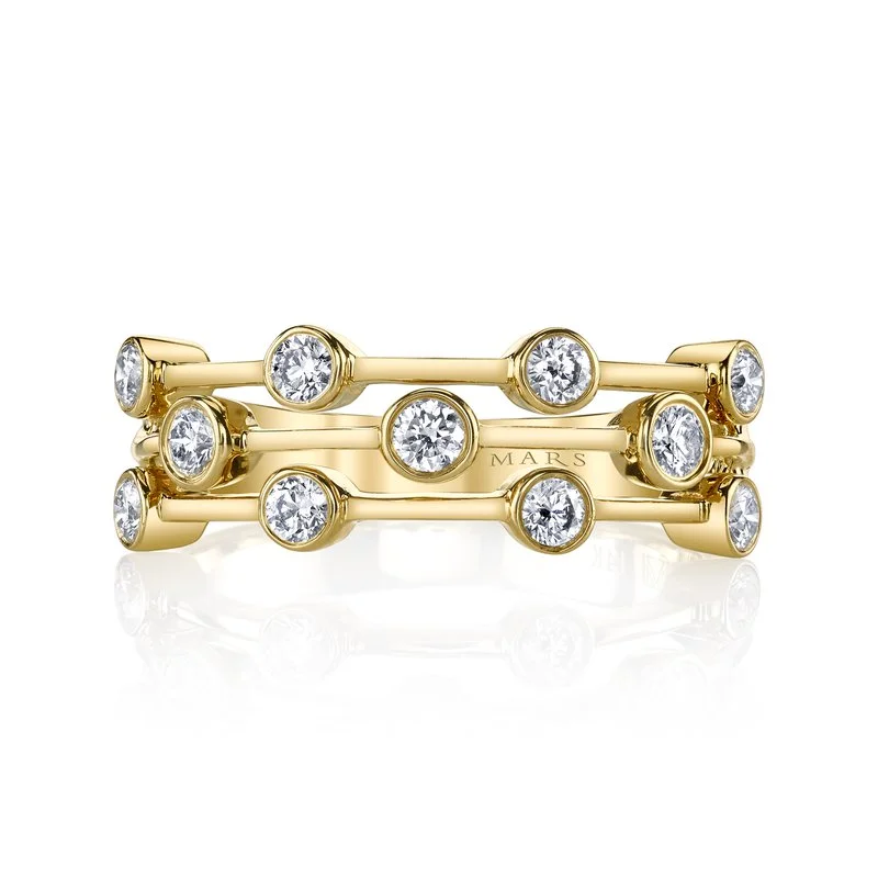 women's ring high-polish finish -14K Yellow Gold 0.49ct. Diamond Bezel Set Multi Band Fashion Ring