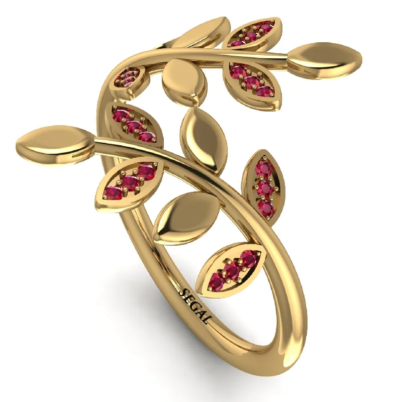 women's ring eye-catching beauty -Open Ring Leaves Ruby Ring - Anna No. 10