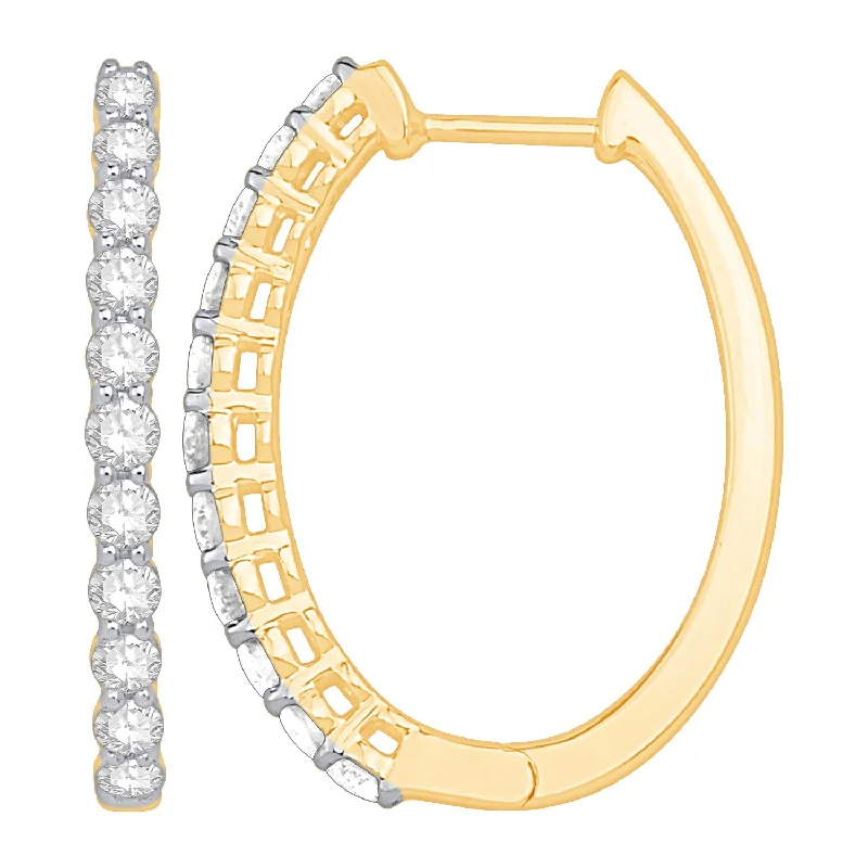 women's earrings diamond solitaire -14K Yellow Gold Diamond Hoop Earrings (1/4ctw)