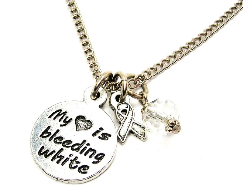 women's necklaces bar pendant -My Heart is Bleeding White with Awareness Ribbon Necklace