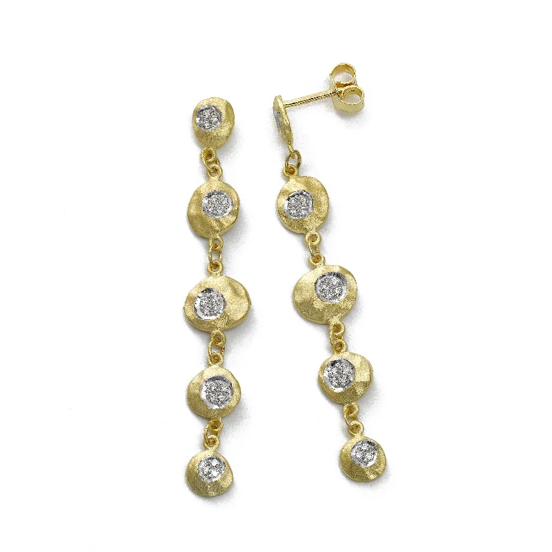 women's earrings bold and stylish -Diamond Disc Dangle Earrings, 14K Yellow Gold