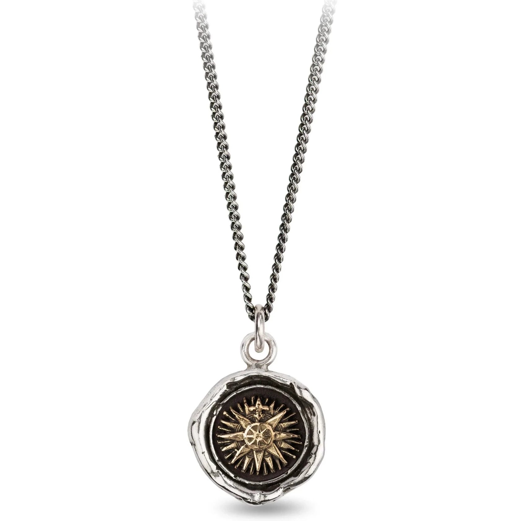 women's necklaces rose gold -Pyrrha 14K Yellow Gold on Sterling Silver "Direction" Talisman Pendant 18" Necklace