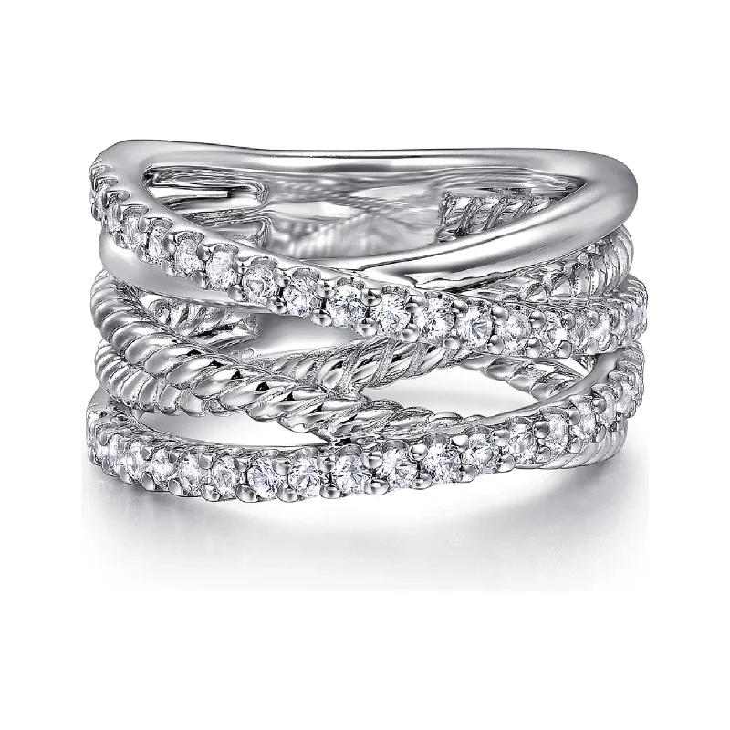 women's ring petite charm -Gabriel  Sterling Silver White Sapphire Hampton Twisted Ladies Ring