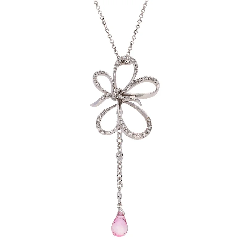 women's necklaces handcrafted design -18K White Gold Diamond and Pink Sapphire Necklace