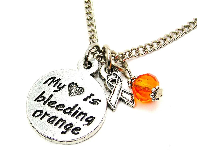 women's necklaces everyday wear -My Heart is Bleeding Orange with Awareness Ribbon Necklace