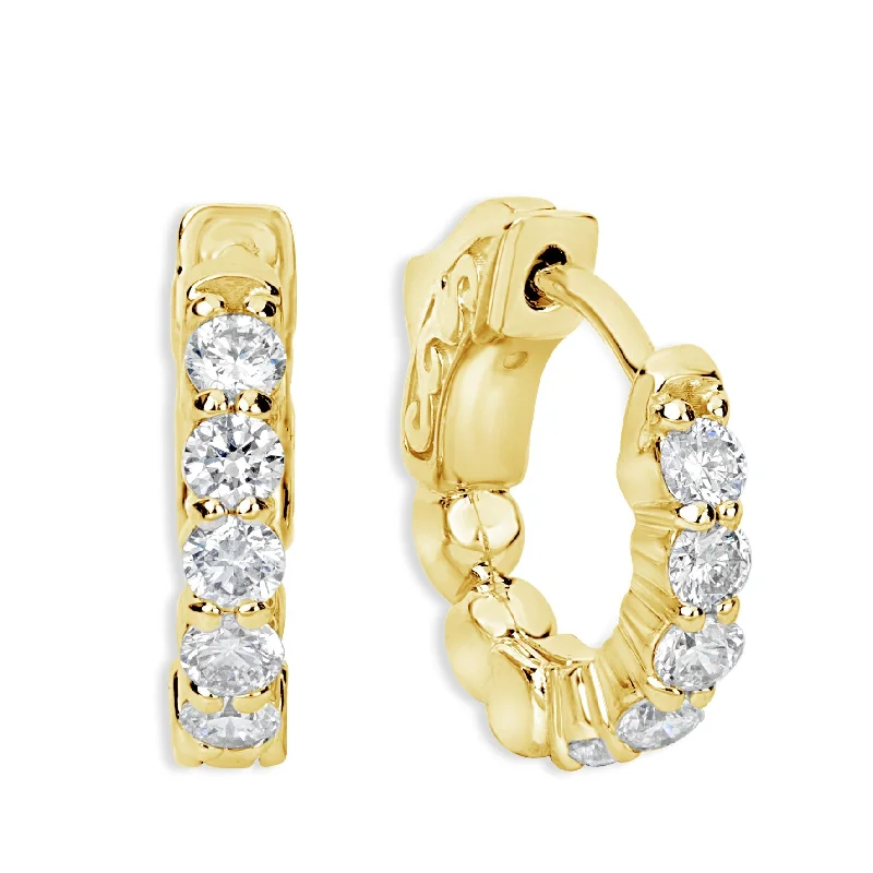 women's earrings subtle sophistication -14K Yellow Gold Huggie Hoop Earrings with 1ct of Diamonds