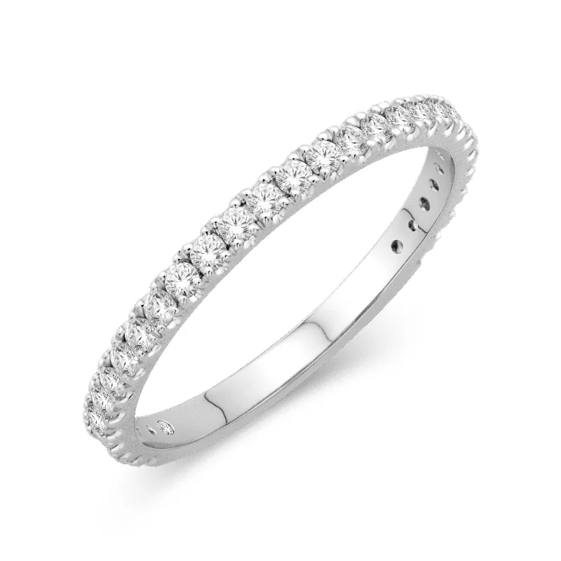 women's ring minimalist band -14K White Gold 0.37cttw. Diamond Stackable Birthstone Ring - April