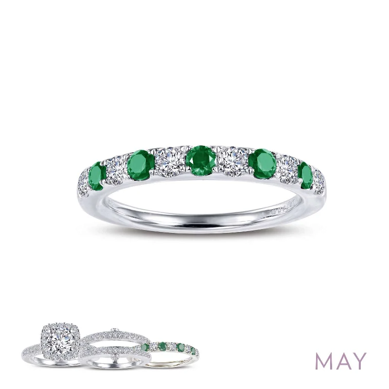 women's ring petite charm -Lafonn Simulated Diamond & Emerald May Birthstone Stackable Ring BR004EMP