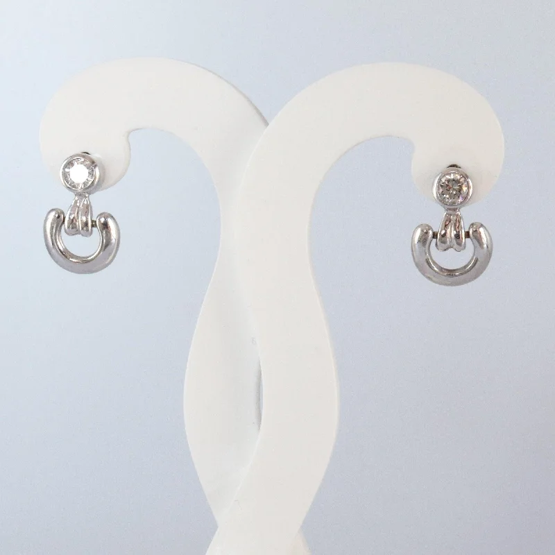 women's earrings minimalist charm -18kt White Gold Diamond Drop Hoop Earrings