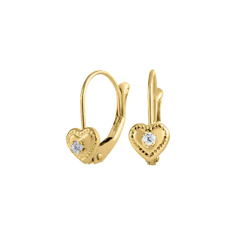 women's earrings Christmas gift -Baby's Heart Leverback Earrings, 14K Yellow Gold