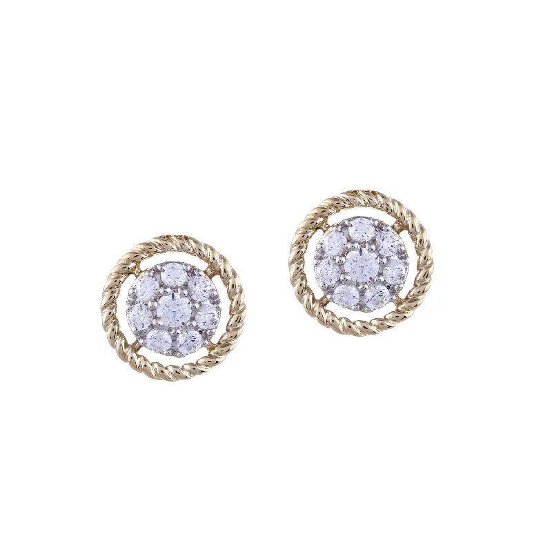 women's earrings trendy simple studs -Rope Design Diamond Cluster Earrings, 14K Yellow Gold