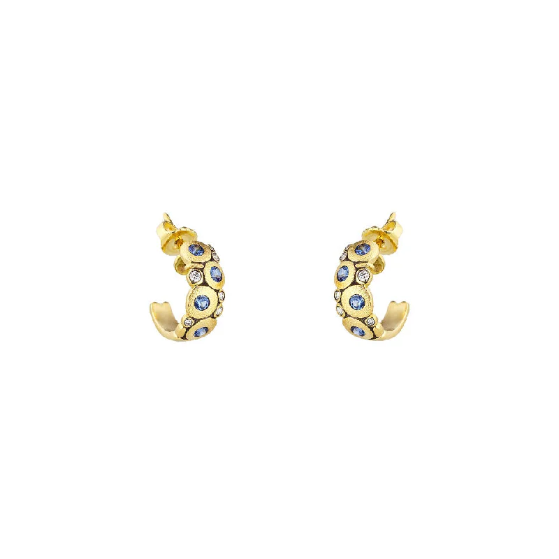 women's earrings hypoallergenic material -18 Karat Yellow Gold Candy Hoop earrings with Blue Sapphires and Diamonds