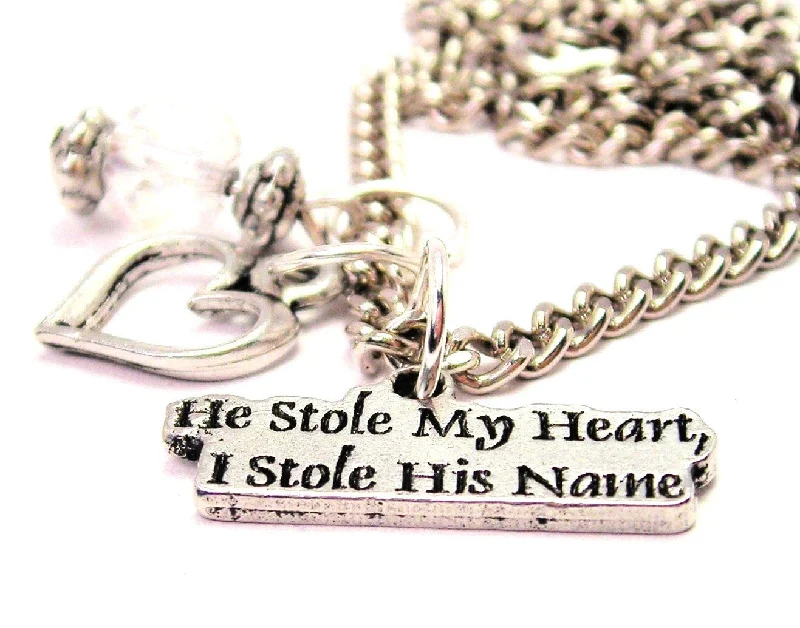 women's necklaces infinity symbol -He Stole My Heart, I Stole His Name Necklace with Small Heart