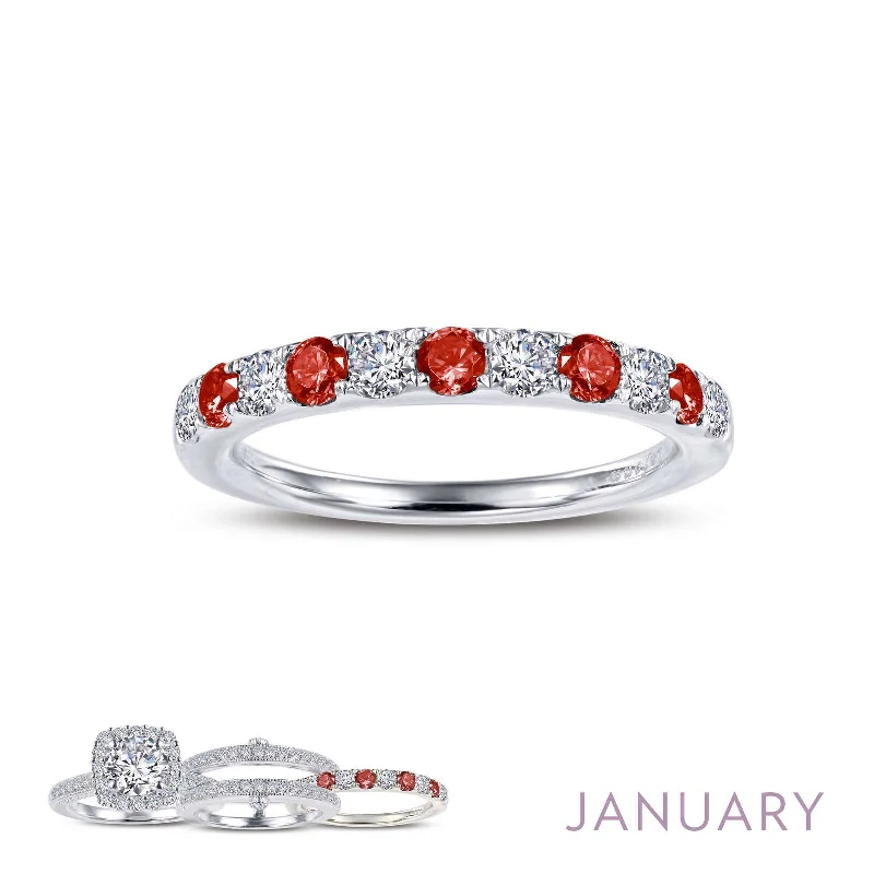 women's ring minimalist band -Lafonn Simulated Diamond & Garnet January Birthstone Stackable Ring BR004GNP