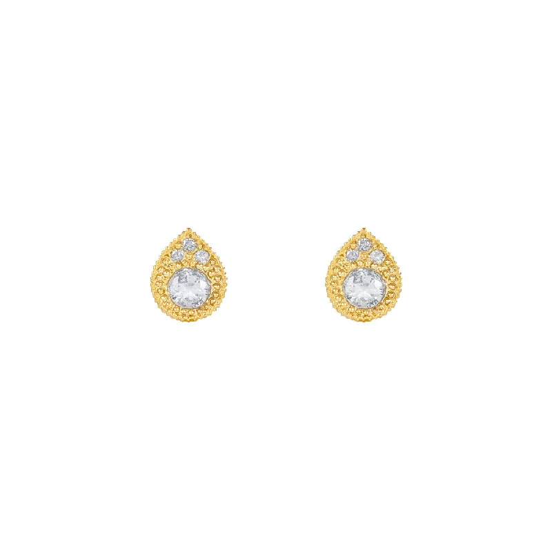 women's earrings nature inspired -14 Karat Yellow Gold MINN Stud earring with White Sapphires