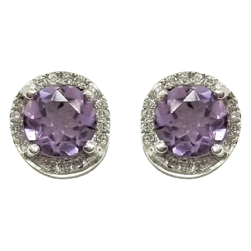 women's earrings stacking charm -9 kt White Gold Amethyst and Diamond Earrings