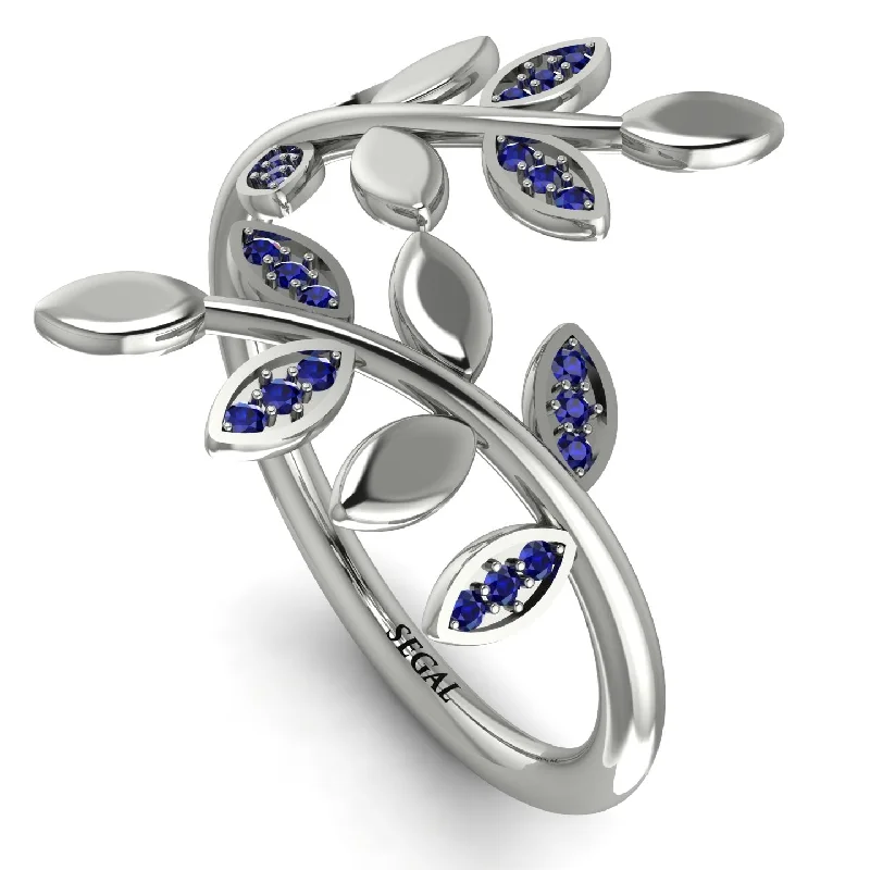 women's ring handcrafted statement -Open Ring Leaves Sapphire Ring - Anna No. 15