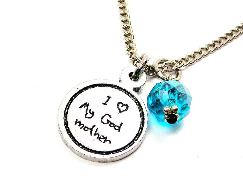 women's necklaces stacking charm -I Love My Godmother Child Handwriting Necklace With Crystal Accent