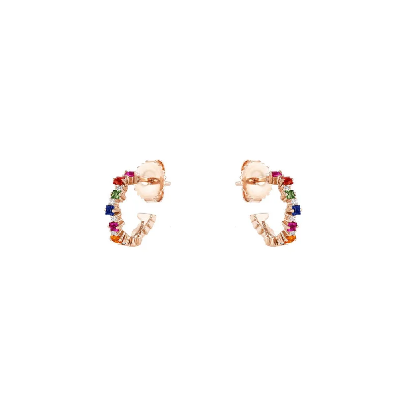 women's earrings ear cuff -18 Karat Rose Gold Small Hoop Earring with Multi Colored Sapphires and Diamonds