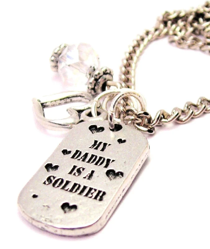 women's necklaces bold statement -My Daddy Is A Soldier Necklace with Small Heart