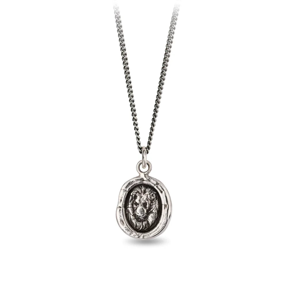 women's necklaces pearl -Pyrrha Sterling Silver "Lion Head" Talisman Pendant 18" Necklace