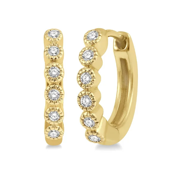 women's earrings glamorous evening wear -1/10 ctw Round Cut Diamond Huggie Earrings in 10K Yellow Gold