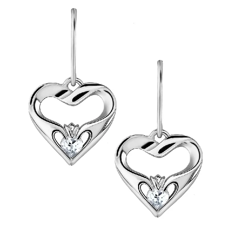 women's earrings stud design -Sterling Silver White CZ UES-16436CZ Modern Claddagh Earrings