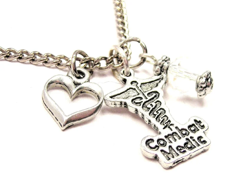 women's necklaces boho style -Combat Medic Necklace with Small Heart