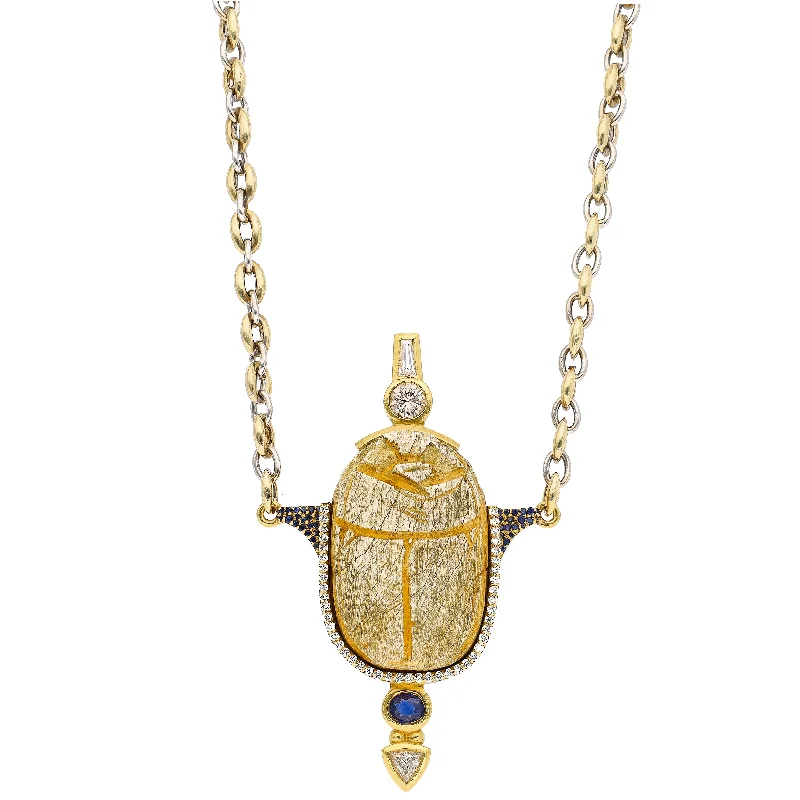 women's necklaces perfect layering set -18K Yellow Gold Necklace: 3000 Yr. Old Scarab set in 22K Yellow Gold Frame w/Diamonds and Sapphire Accents