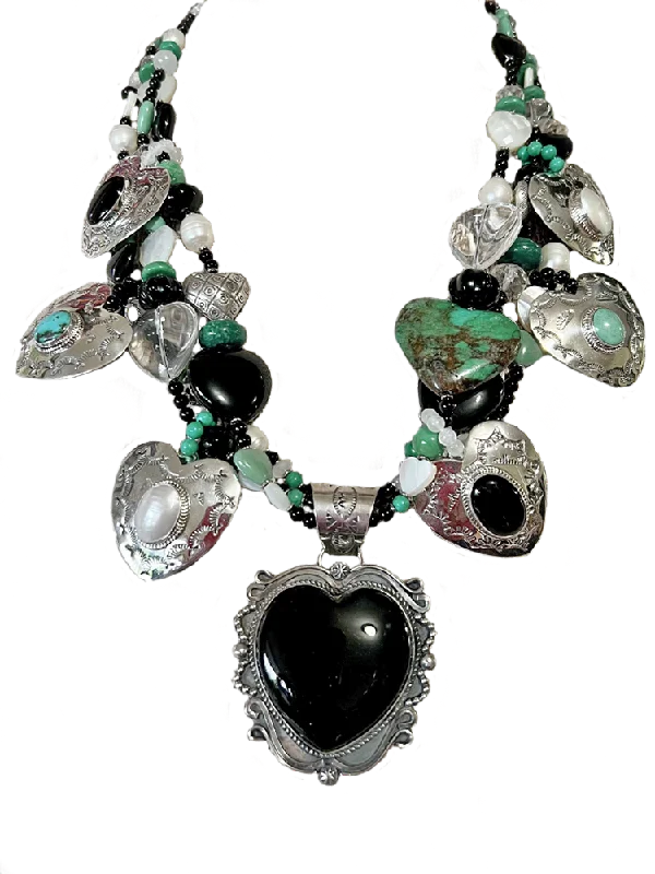 women's necklaces fine jewelry -Heart Necklace, Onyx + Turquoise, by Kim Yubeta