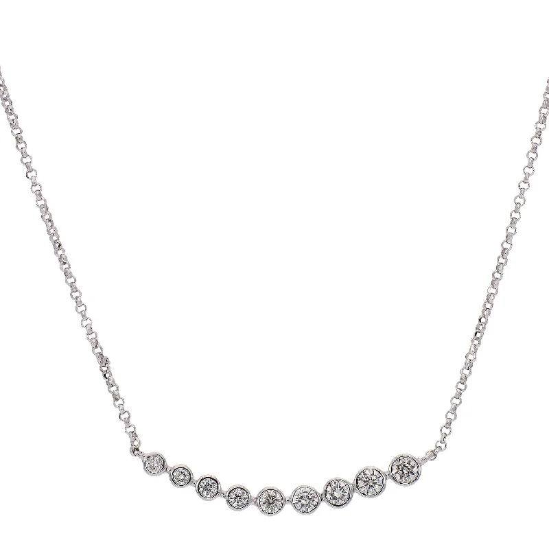 women's necklaces trendy look -18K White Gold Nine Round Brilliant Cut Graduated Diamonds Necklace