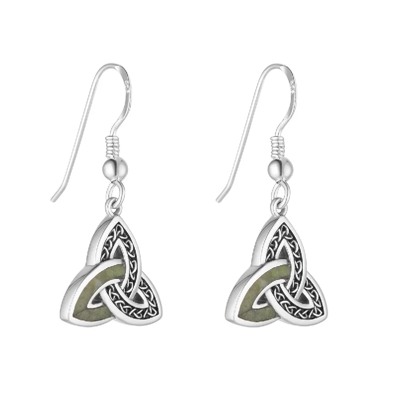 women's earrings sapphire -Sterling Silver Connemara Marble Trinity Knot Earrings - S34249