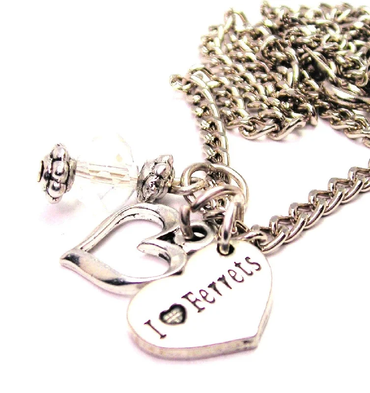 women's necklaces ethically sourced -I Love Ferrets Heart Necklace with Small Heart