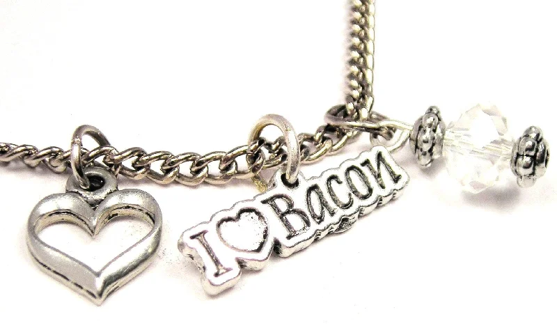 women's necklaces delicate and dainty -I Love Bacon Necklace with Small Heart