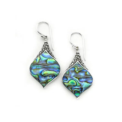 women's earrings tassel style -Flared Abalone Dangle Earrings, Sterling Silver